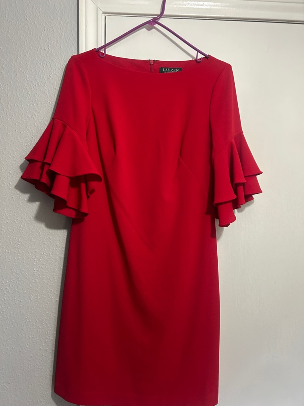 Ralph Lauren Red Ruffle-Sleeve Midi Dress